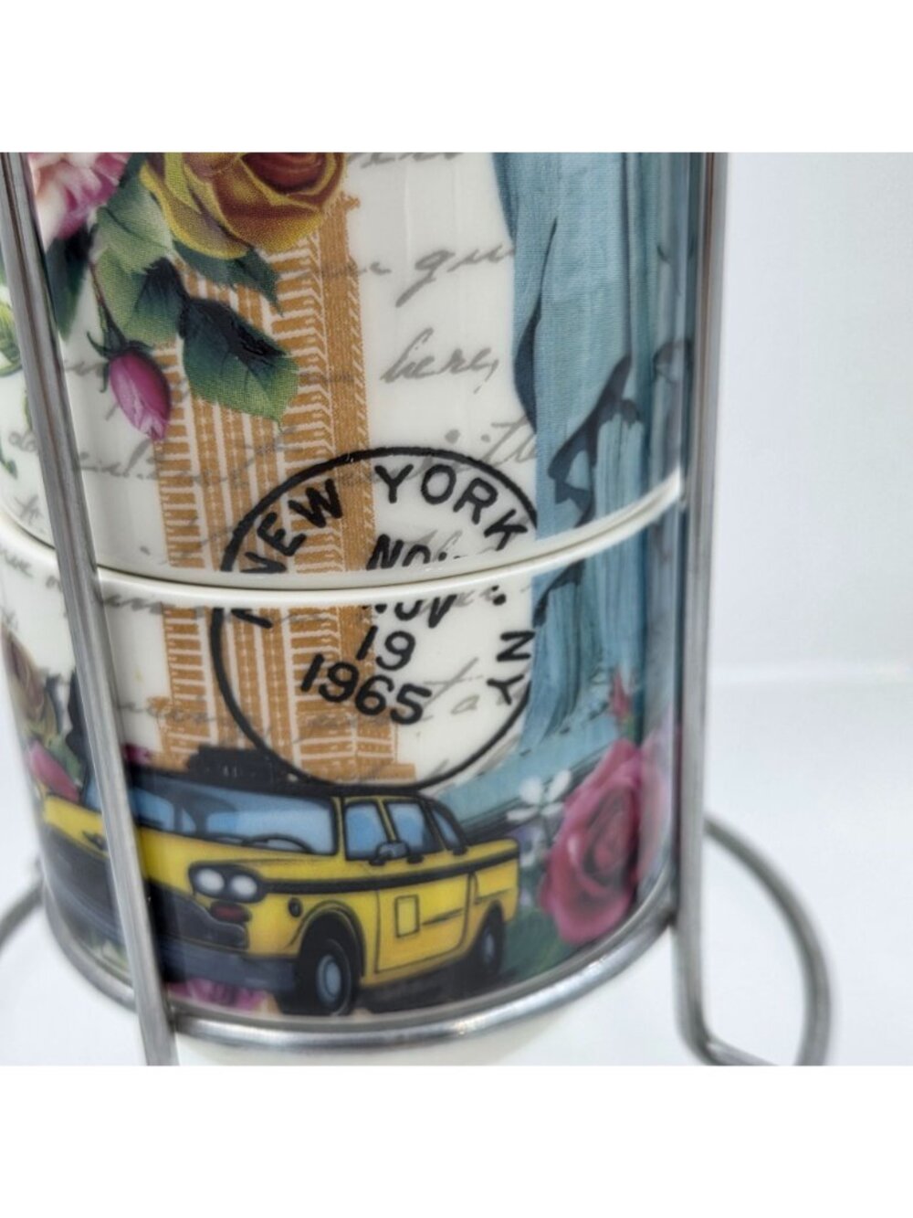 New York City Skyline Set of 4 Stacking Porcelain Mugs with a Metal Rack - Picture 6 of 12